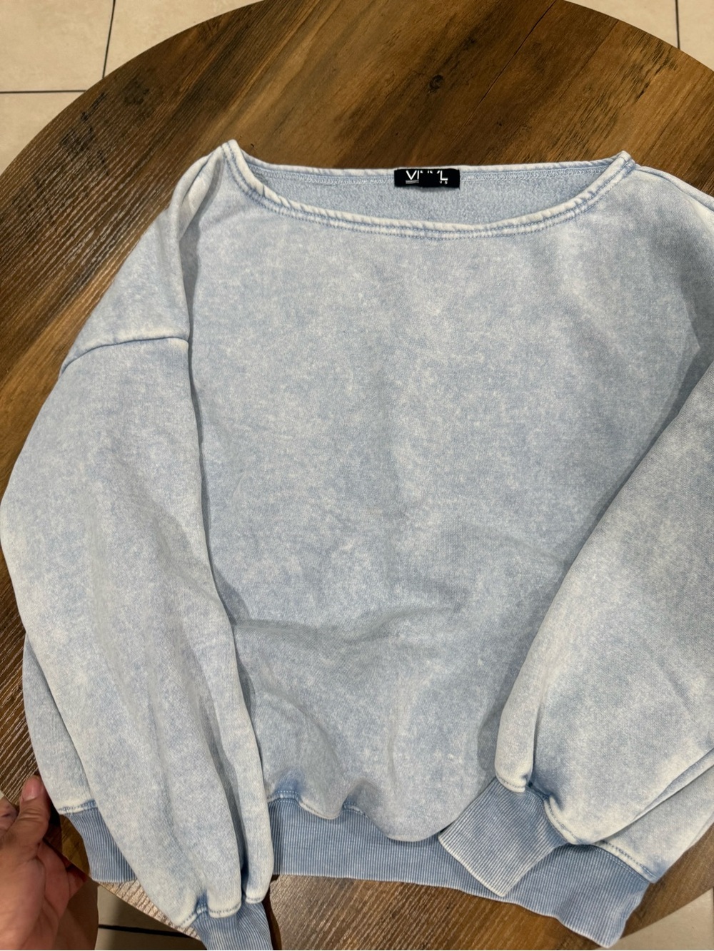 Washed Light Blue Women's Scoop Neck Pullover Sweater